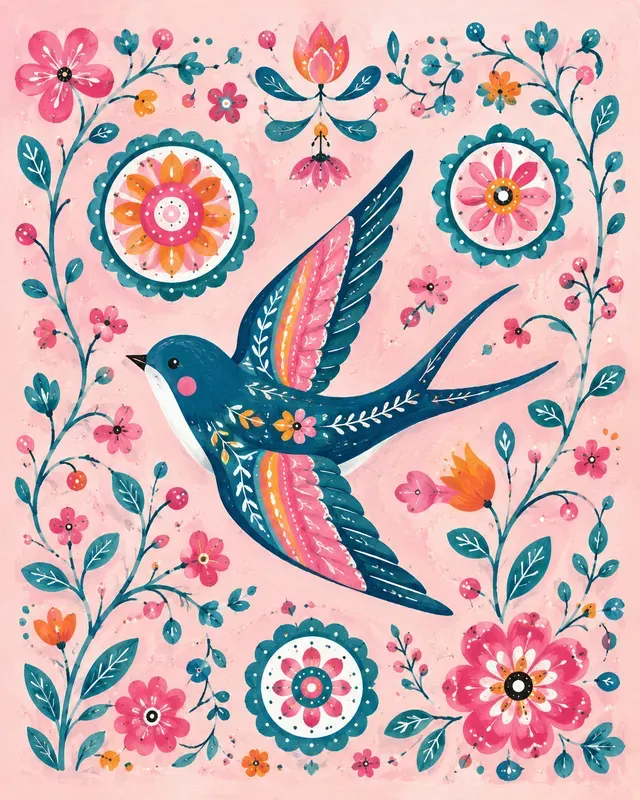 Colorful Folk Art Bird Sets