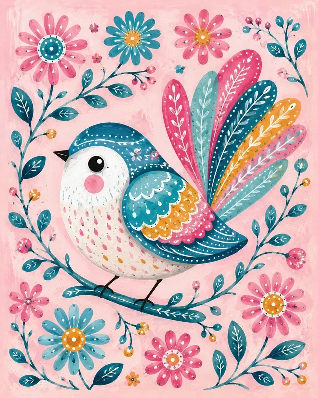 Colorful Folk Art Bird Sets