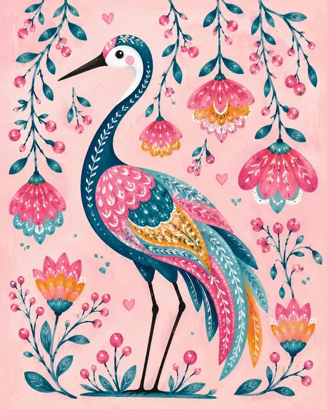 Colorful Folk Art Bird Sets
