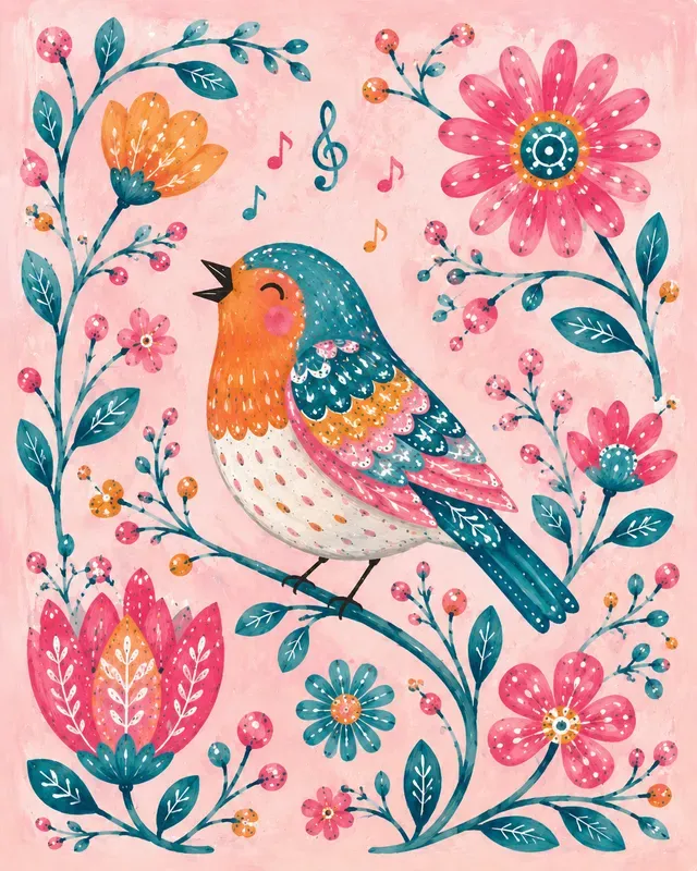 Colorful Folk Art Bird Sets