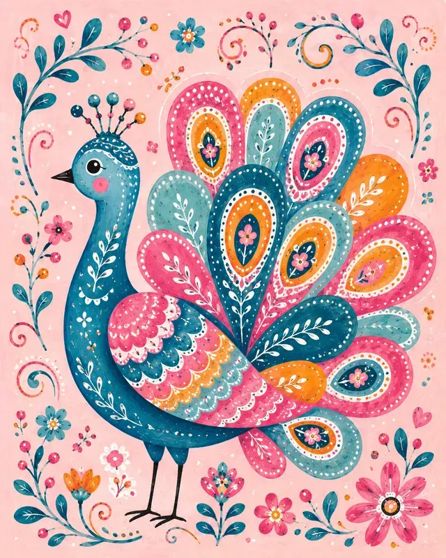 Colorful Folk Art Bird Sets