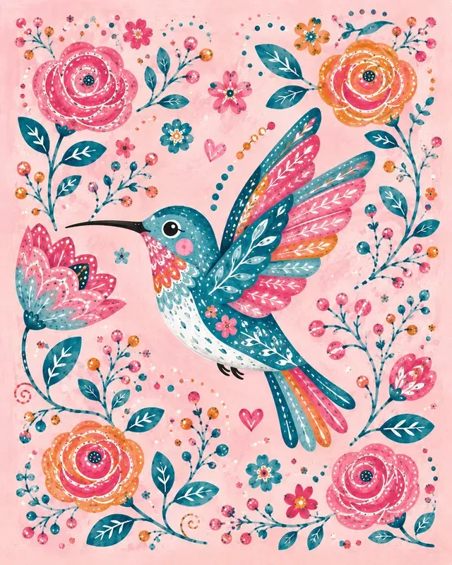 Colorful Folk Art Bird Sets