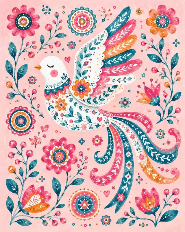 Colorful Folk Art Bird Sets