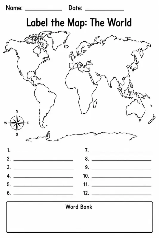 Map Labeling Worksheet Generator