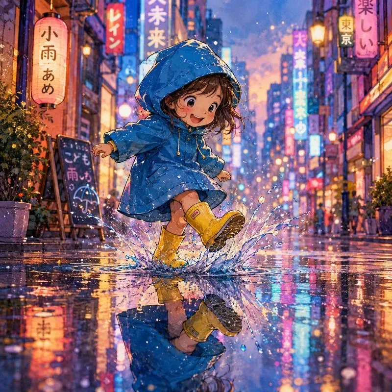 Whimsical Rainy Reflection Characters