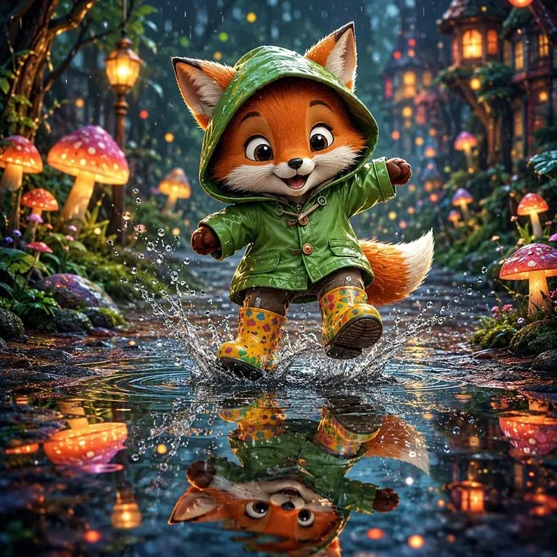 Whimsical Rainy Reflection Characters