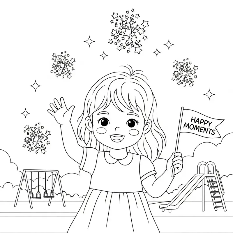 Kids New Year Line Art Wave Packs