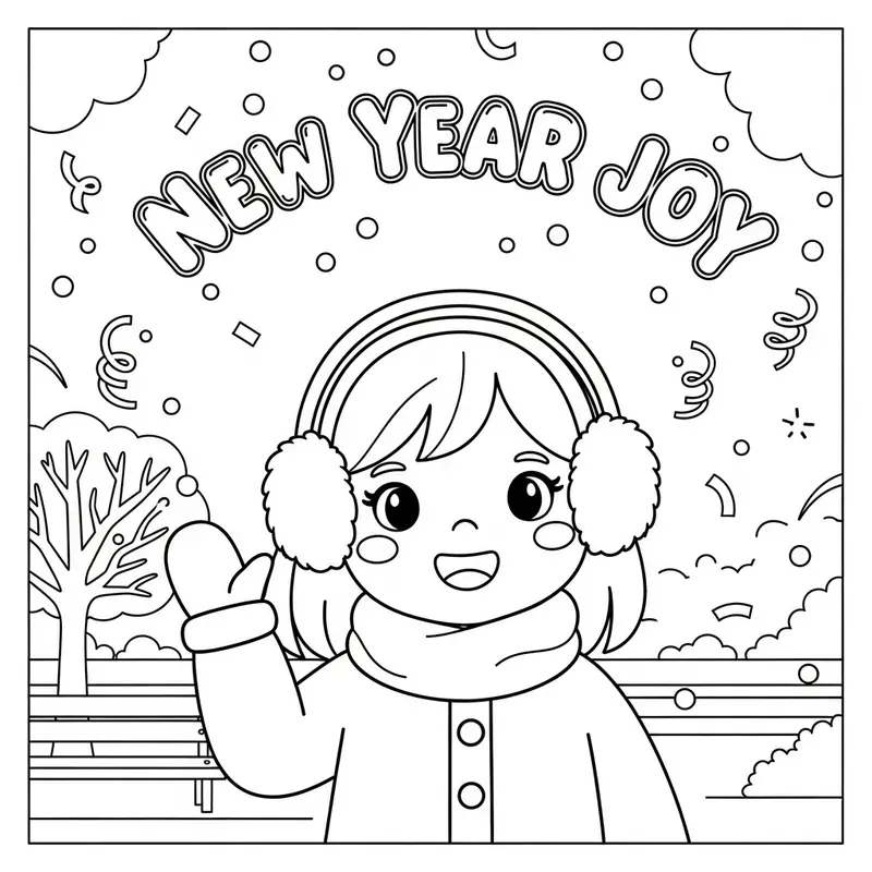 Kids New Year Line Art Wave Packs