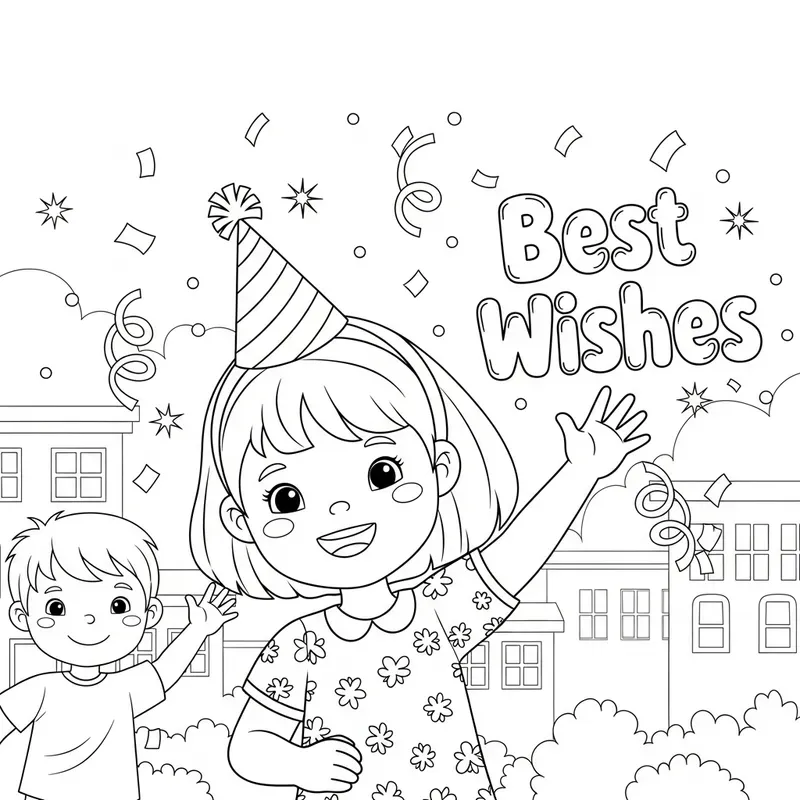 Kids New Year Line Art Wave Packs