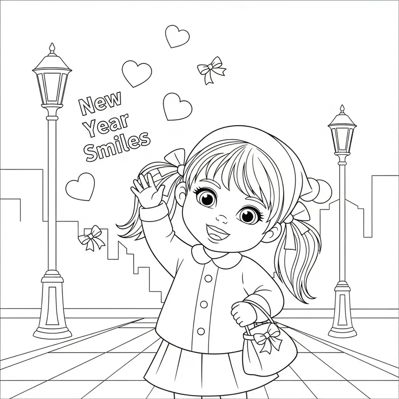 Kids New Year Line Art Wave Packs