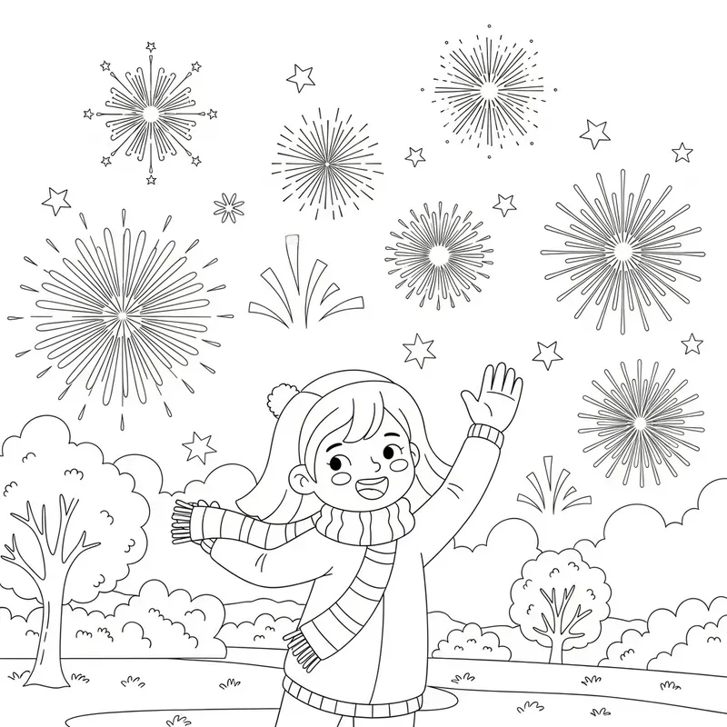 Kids New Year Line Art Wave Packs