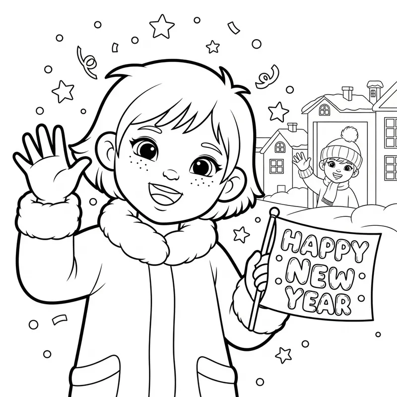 Kids New Year Line Art Wave Packs