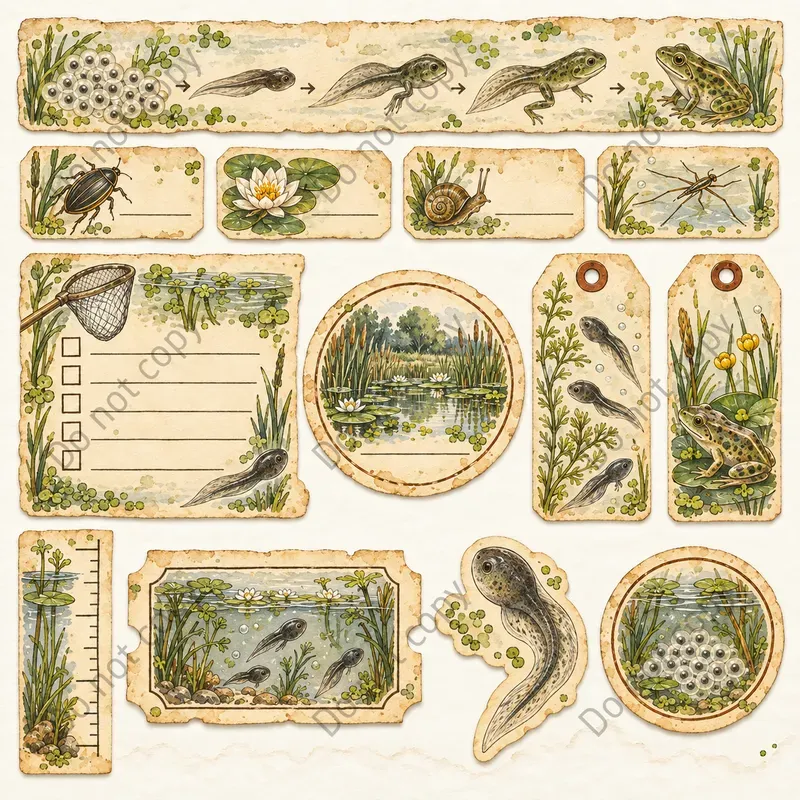 Whimsical Frog Pond Ephemera Art