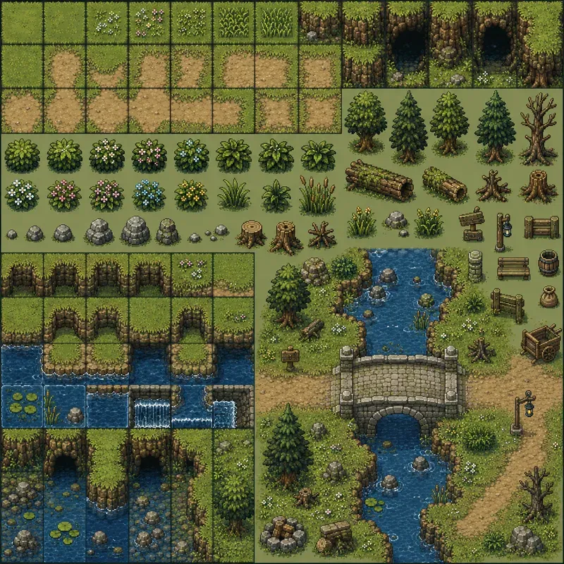 16 Bit RPG Overworld Tilesets With Studios
