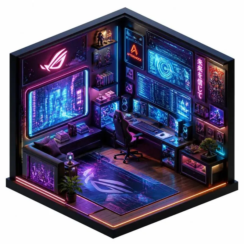 3D Isometric Cyberpunk Room Dioramas
