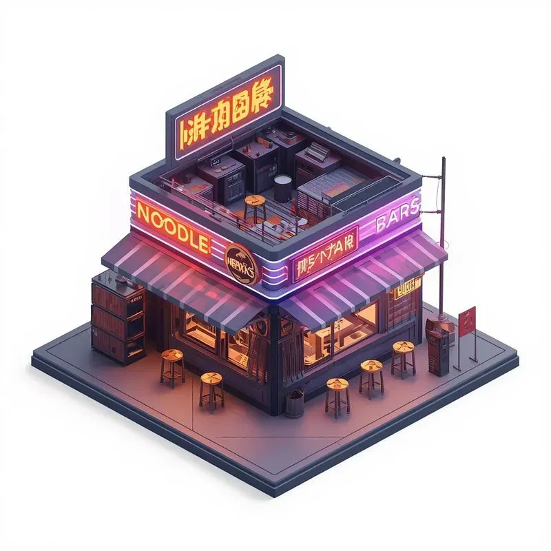 3D Isometric Cyberpunk Room Dioramas
