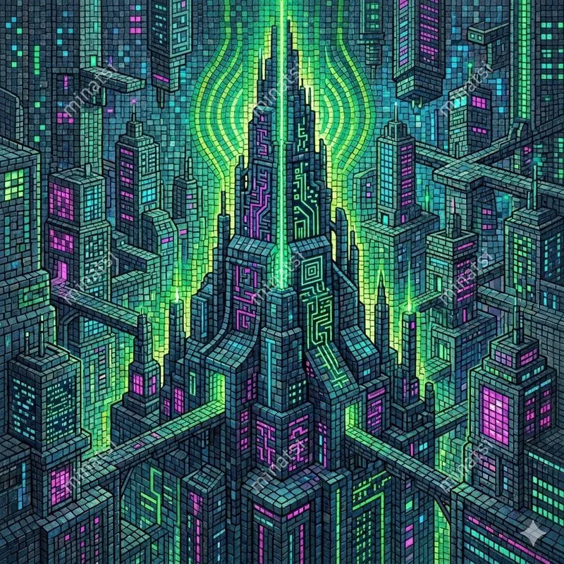 Cyberpunk Mosaic Pixel Art
