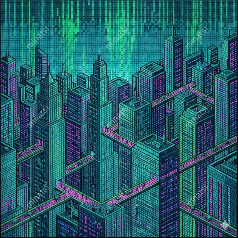 Cyberpunk Mosaic Pixel Art