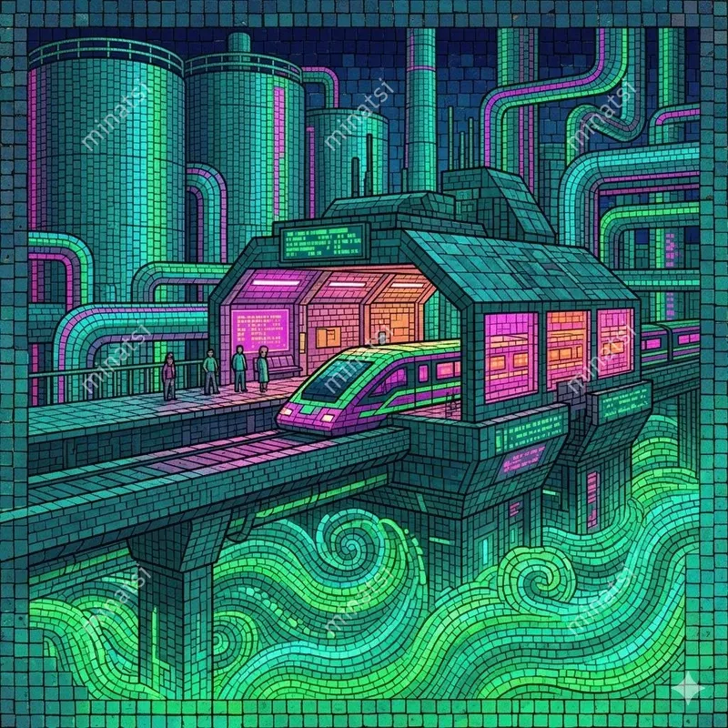 Cyberpunk Mosaic Pixel Art