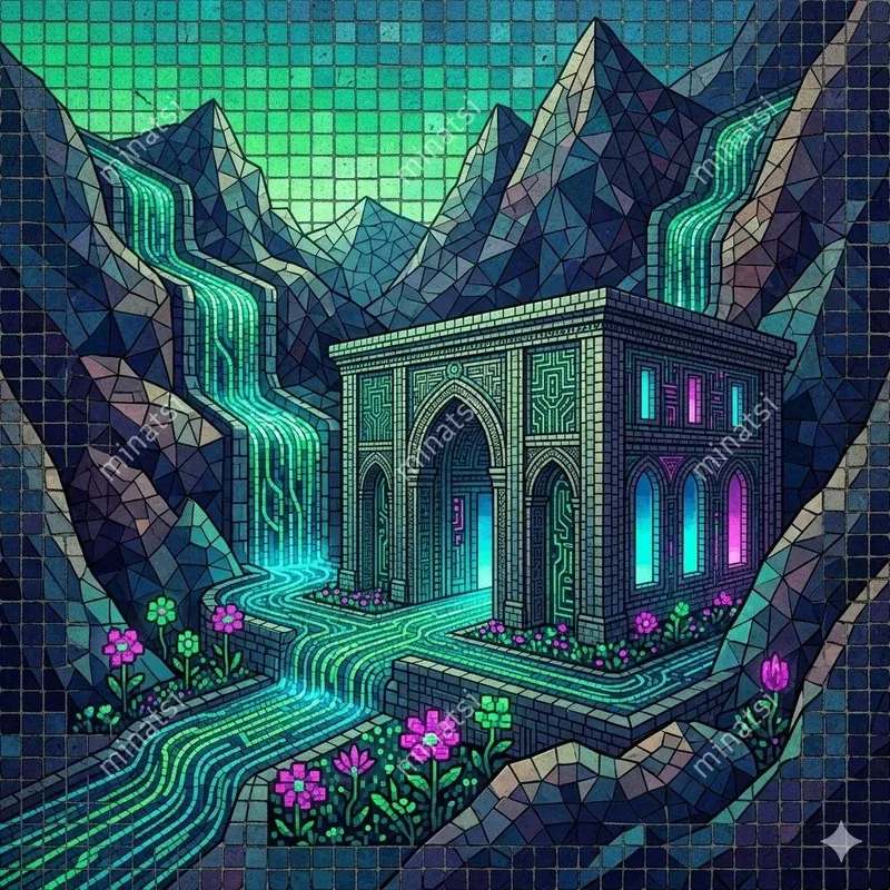 Cyberpunk Mosaic Pixel Art