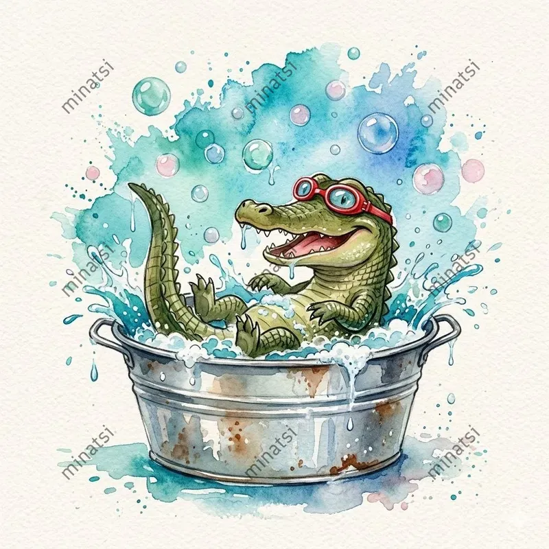 Watercolor Bath Reptile Characters