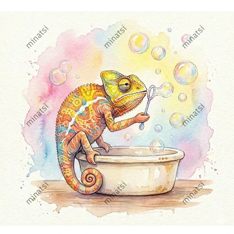 Watercolor Bath Reptile Characters