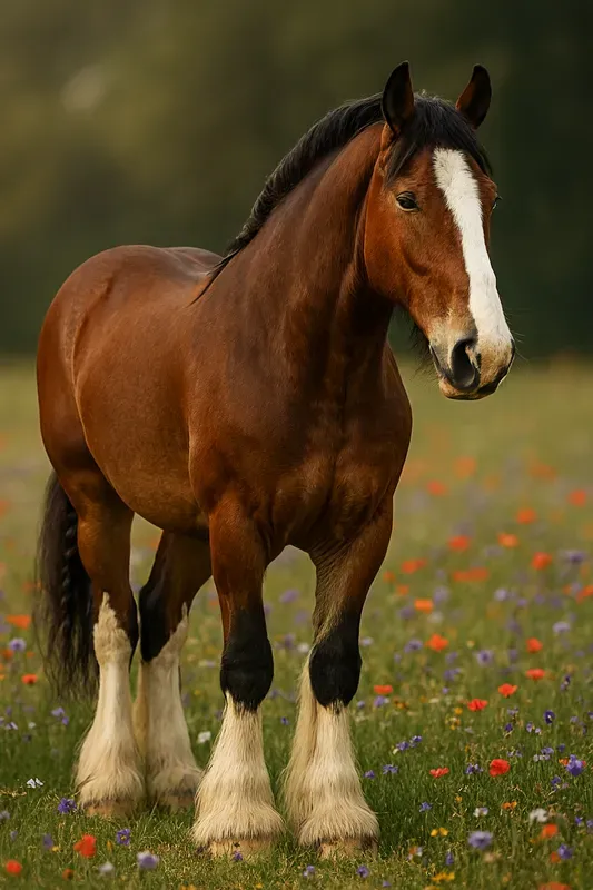 Closeup Horse Portraits In Flower Field