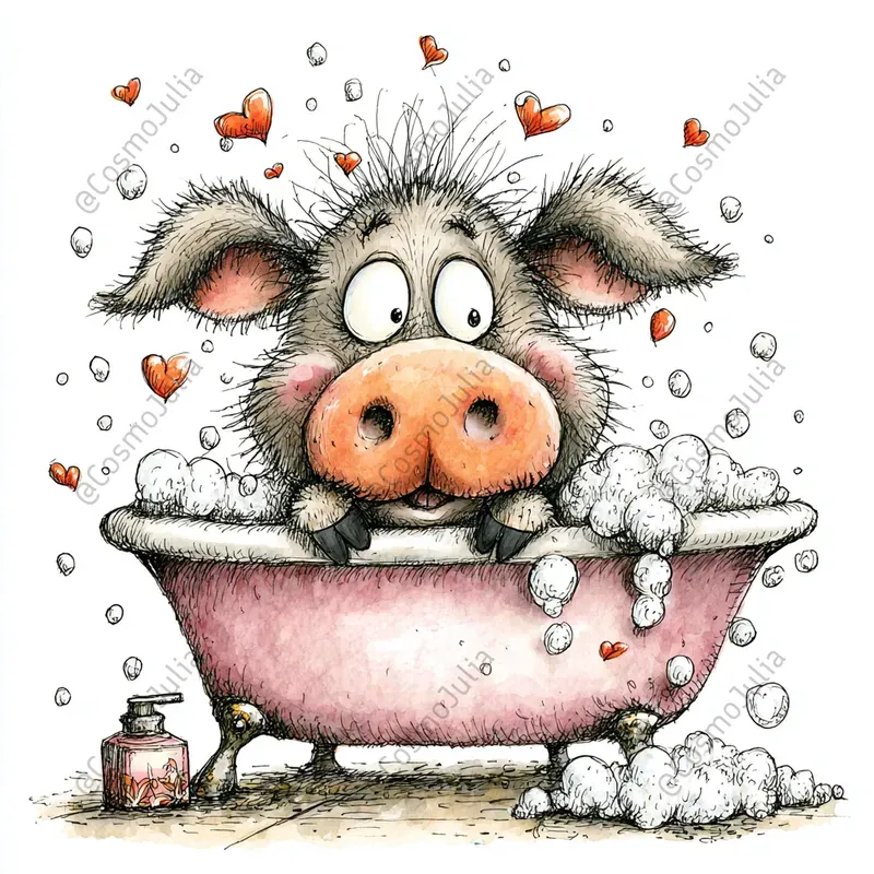 Whimsical Bubble Bath Animals Clipart