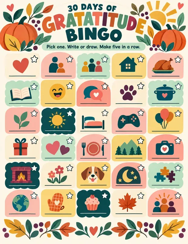 Kids Gratitude Bingo Challenges