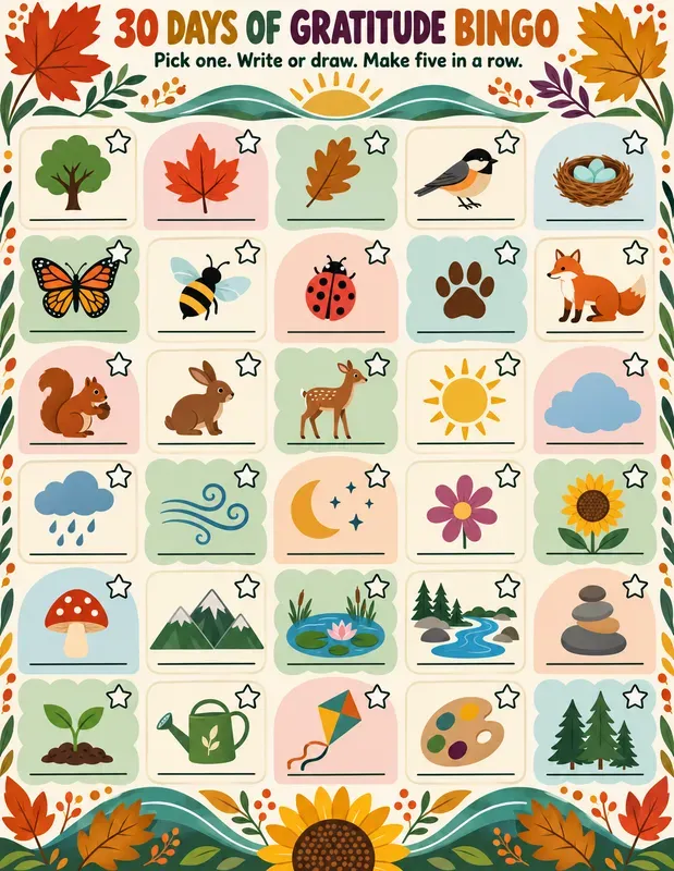 Kids Gratitude Bingo Challenges
