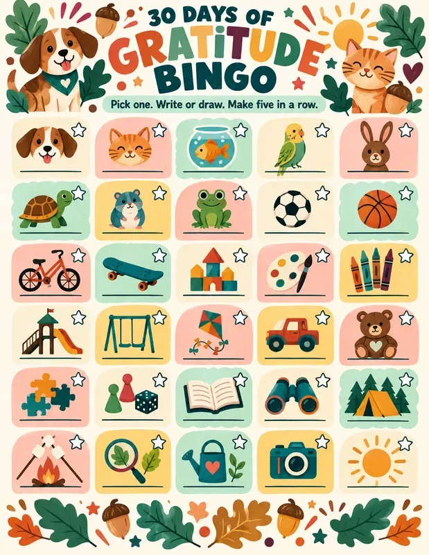 Kids Gratitude Bingo Challenges