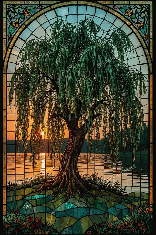 Seamless Art Nouveau Glass Trees