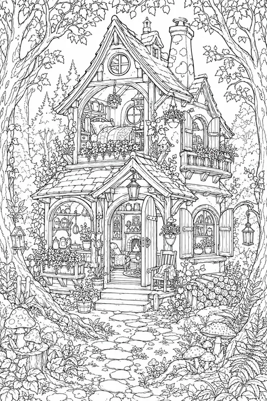 Whimsical Tiny Cottage Homes Adult Art