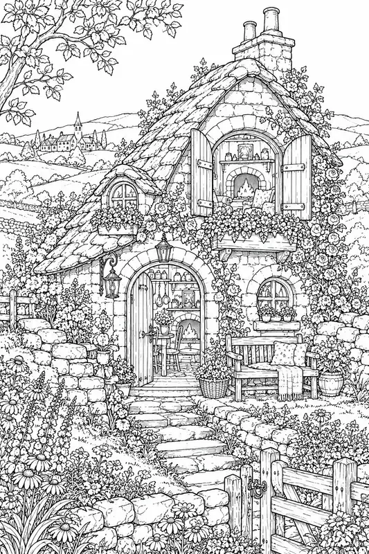 Whimsical Tiny Cottage Homes Adult Art