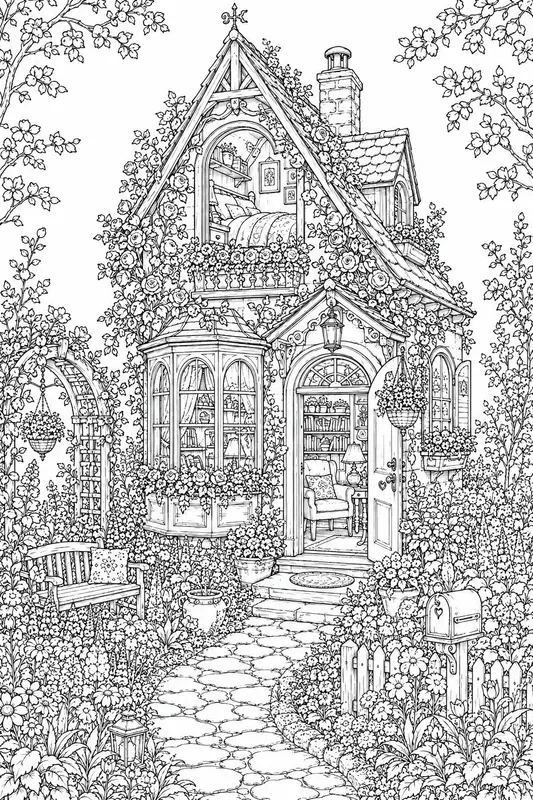 Whimsical Tiny Cottage Homes Adult Art