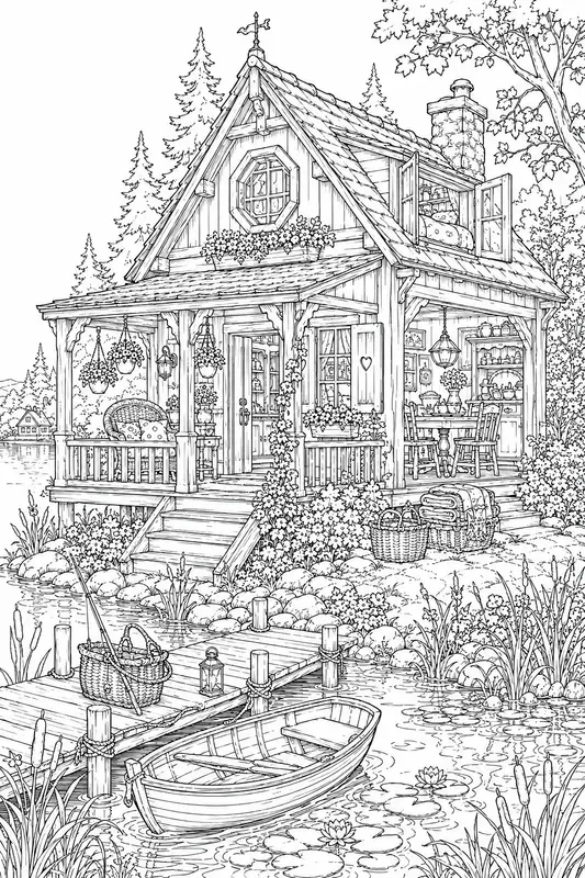 Whimsical Tiny Cottage Homes Adult Art