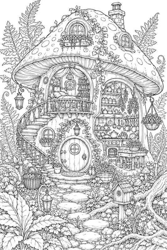 Whimsical Tiny Cottage Homes Adult Art