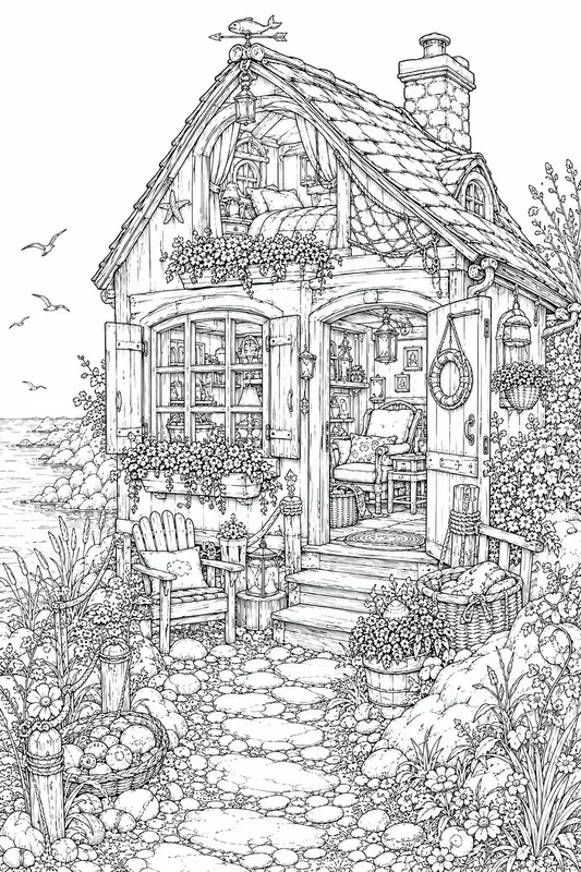 Whimsical Tiny Cottage Homes Adult Art