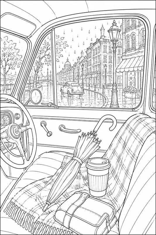 Cozy Rainy Day Windows Line Art