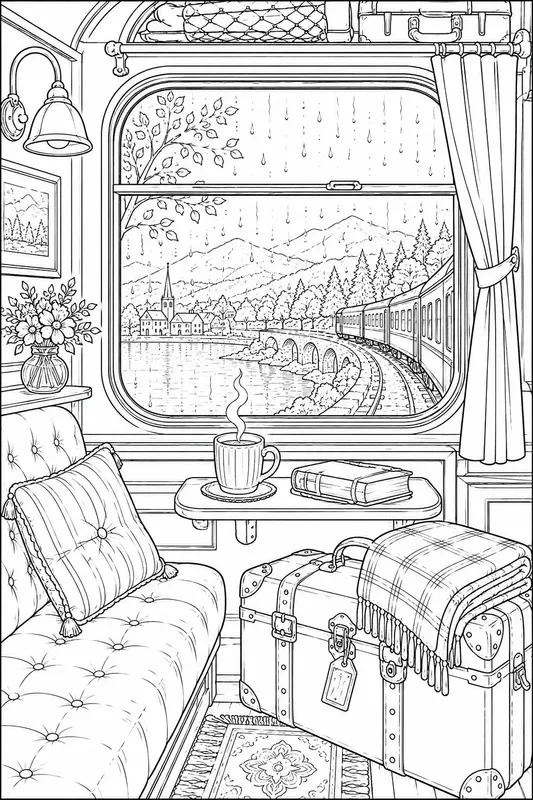 Cozy Rainy Day Windows Line Art