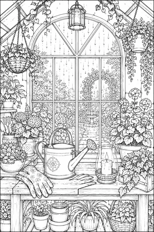 Cozy Rainy Day Windows Line Art