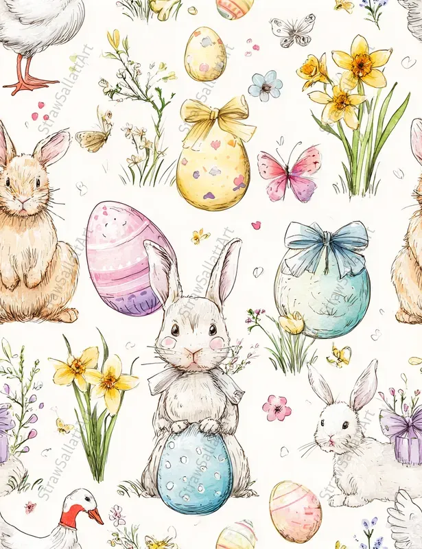 Easter Spring Seamless Pattern Art Papers