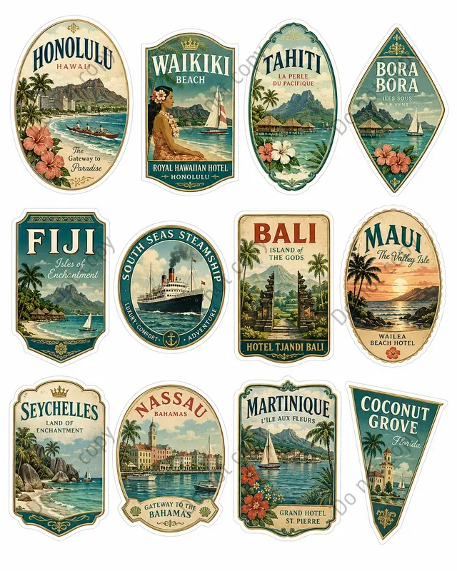 Vintage Luggage Sticker Packs