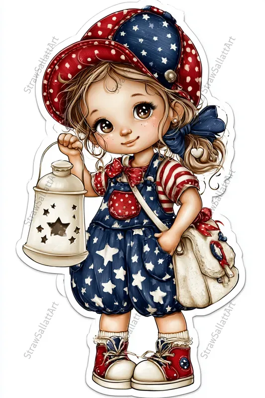 Cute Patriotic Girl Sticker Cliparts