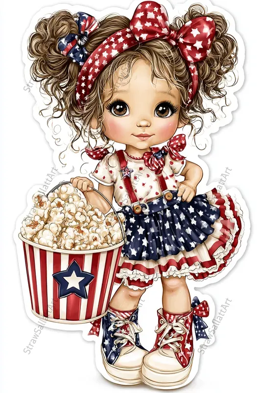 Cute Patriotic Girl Sticker Cliparts