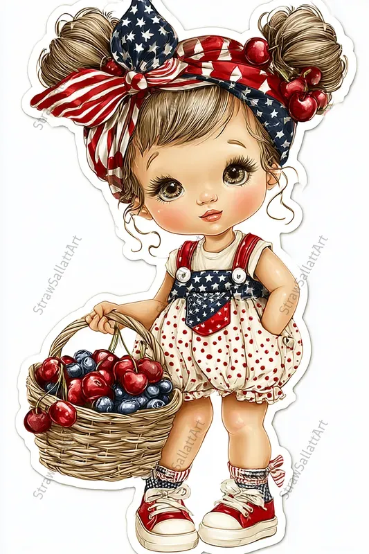 Cute Patriotic Girl Sticker Cliparts