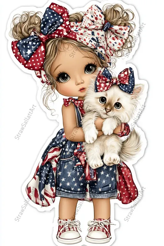 Cute Patriotic Girl Sticker Cliparts