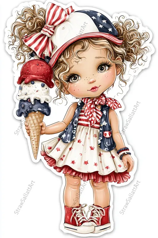 Cute Patriotic Girl Sticker Cliparts