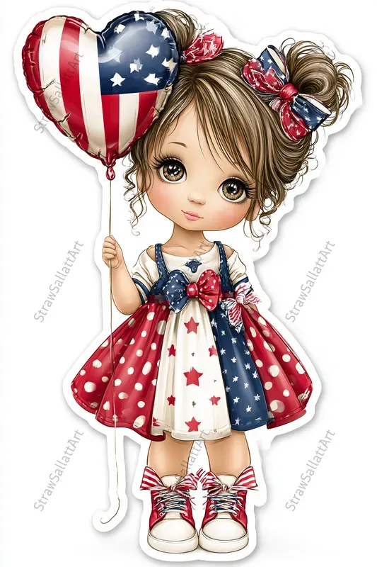 Cute Patriotic Girl Sticker Cliparts