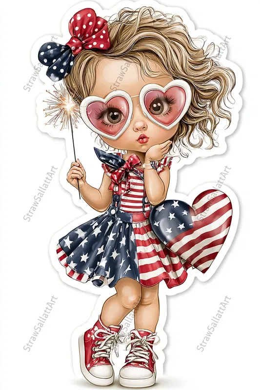 Cute Patriotic Girl Sticker Cliparts